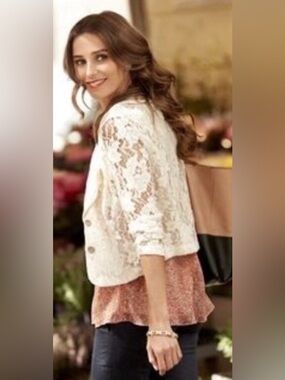 CAbi Lace Blazer Style #249 Ivory Size 6
